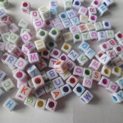 X 26 mixte perles acrylique lettres cube multicolore"a-z" 6 x 6 mm