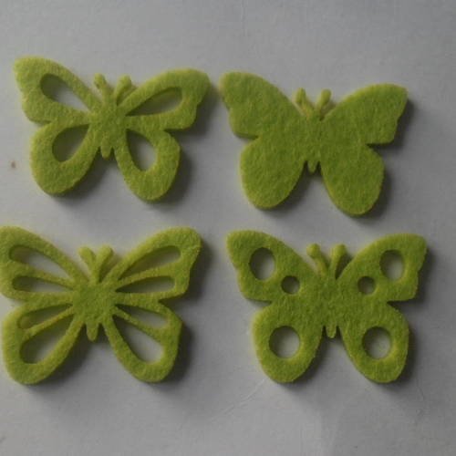 X 4 embellissements feutrine en forme de papillons vert 4 x 5,5 cm 