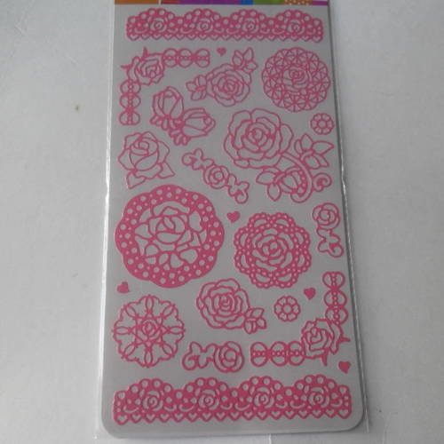 Plaquette de stickers dentelle autocollants à motif rose couleur rose