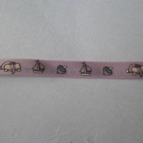 X 1 mètre de ruban satin rose avec des différents motifs 10 mm