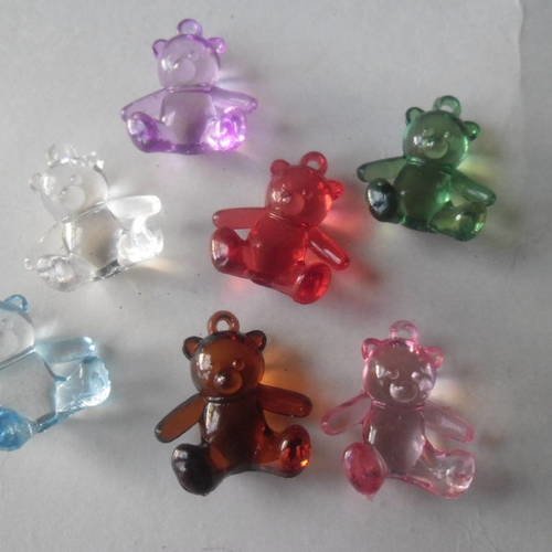 X 1 perle pendentif ourson assis en acrylique différents coloris 28 x 25 mm