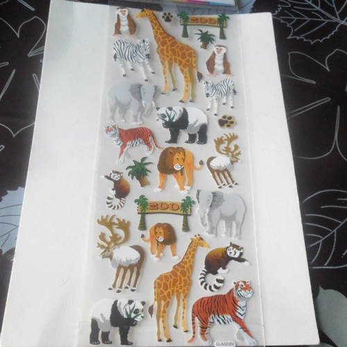 X 23 grands stickers autocollants des animaux de zoo scintillant