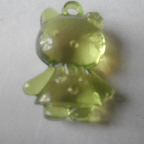 X 1 pendentif breloque représentent un petit chat de couleur vert 35 x 20 mm 