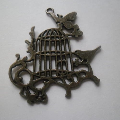 X 1 charm pendentif cage à oiseau couleur bronze 5,6 x 5,1 cm