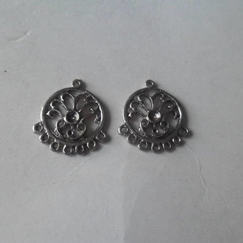 X 2 connecteurs 7 rangs en métal argenté vieilli 28 x 26 mm