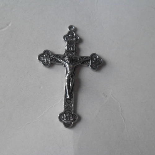 1 grande croix antique en métal argenté vieilli 6 x 3,8 cm