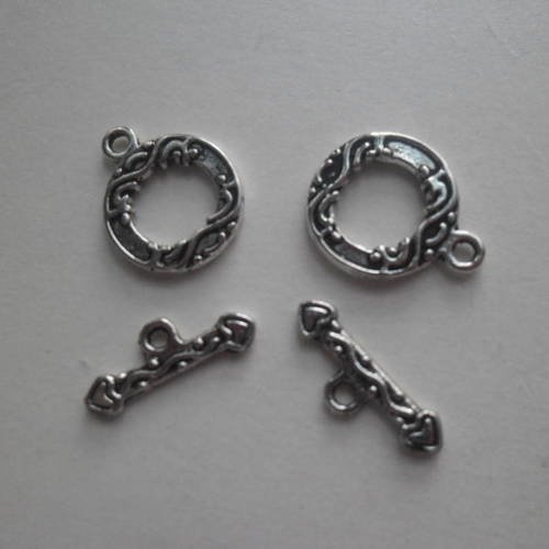 X 10 fermoirs toggle  rond à motif en alliage de zing 16,5 x 13,2-16 x 5 mm 