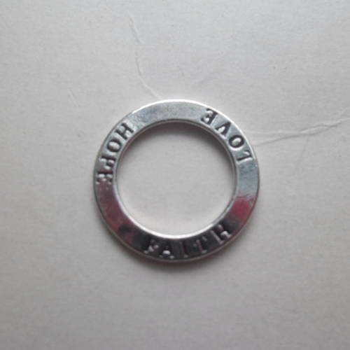 X 2 pendentifs anneau "faith hope love" argenté 23 mm