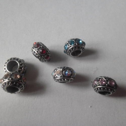 5 mixte perles intercalaires strass métal argenté vieilli 10 x 7 mm