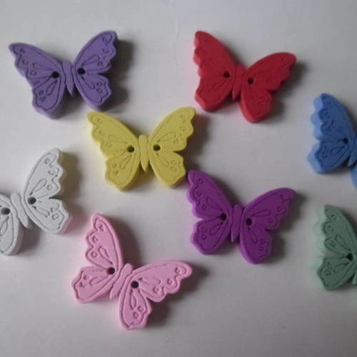 10 mixte boutons 2 trous papillon en bois peint de différentes couleurs 18 mm