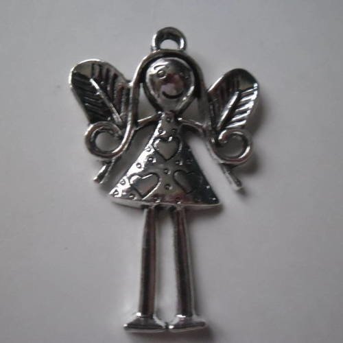 X 1 grand 1 pendentif charm fée/elfe métal argenté argenté 56 x 37 mm 