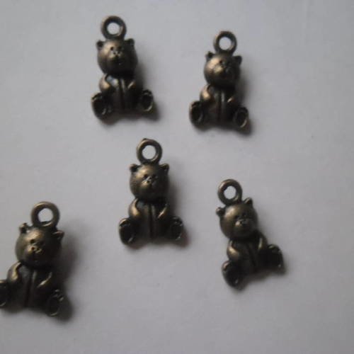 5 breloques charms ours teddy  couleur bronze 16 x 10 mm