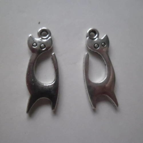2 pendentifs breloque chat en métal argenté 23 x 9 mm