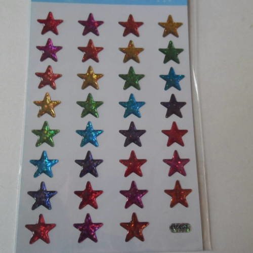 31 stickers bombé autocollants en forme d'étoiles de différentes couleurs scintillantes