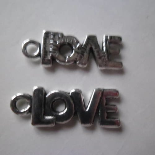 5 pendentifs breloque "love" métal argenté 21 x 8 mm