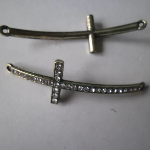 1 connecteur strass blanc couleur bronze 5,2 x 1,5 cm