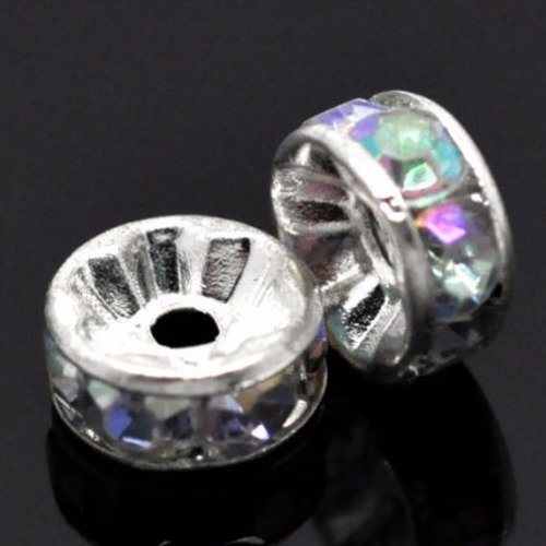 10 perles intercalaires rondelles strass acrylique blanc couleur ab 8 mm 