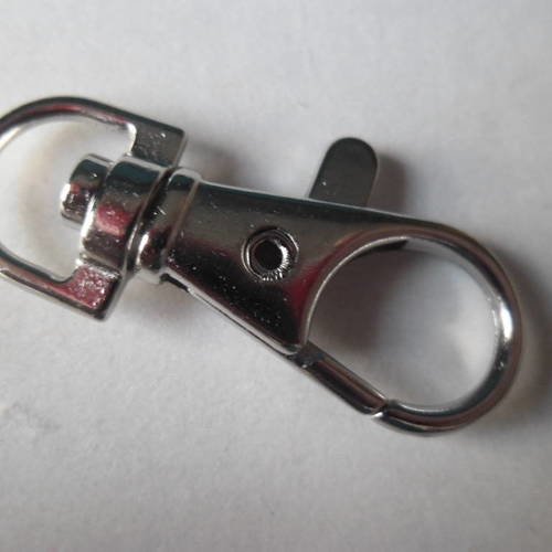 4 mousquetons pour porte-clés/porte-clefs axe pivotant argenté 37 x 16 mm 