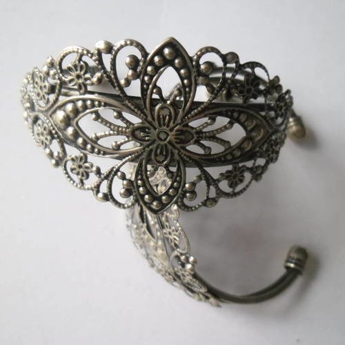 1 bracelet fleur filigrane rigide ouvert couleur bronze 16 cm