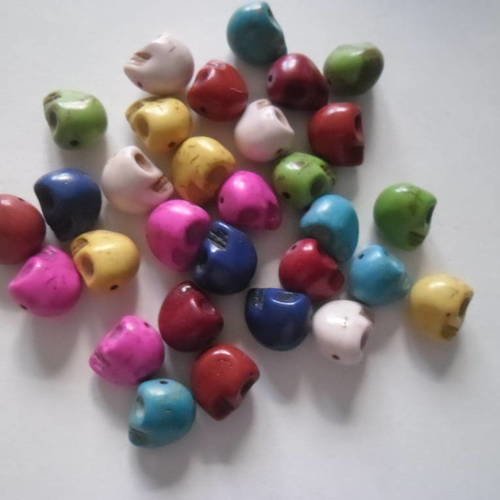 10 mixte perles têtes de morts howlite de couleur 12 mm