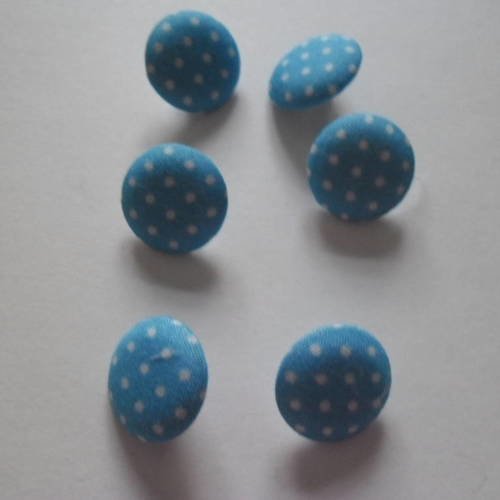1 lot de 10 boutons acrylique couvert de tissu bleu à pois blanc bombé 17 mm 