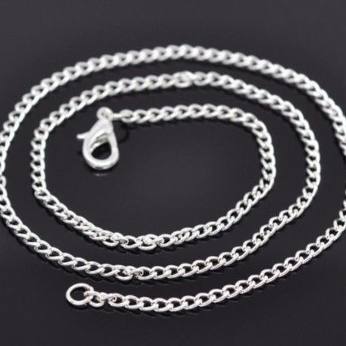 3 colliers chaîne  argenté à maille de 2 x 3 mm avec fermoir mousqueton 46 cm 