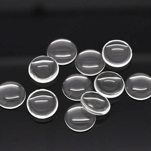 Lot de 10 cabochons dome14 mm rond en verre transparent 