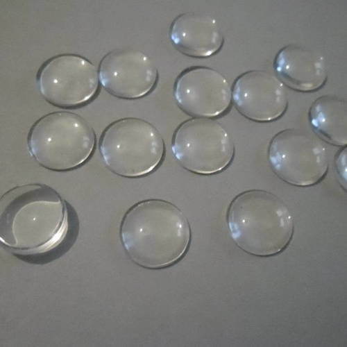 Lot de 10 cabochons dôme 15 mm rond en verre transparent  