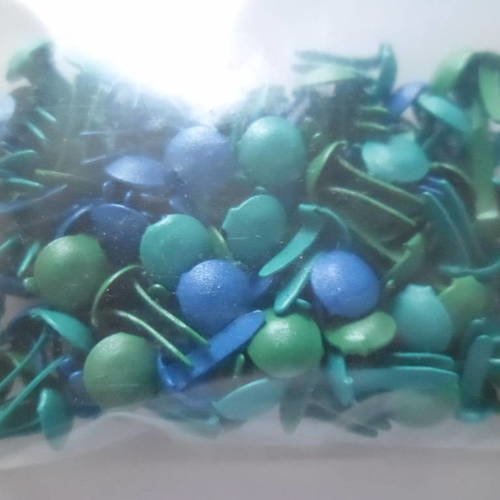 100 mixte brads rondes attaches parisienne"vert,bleu marine et vert foncé" 6 x 8 mm 