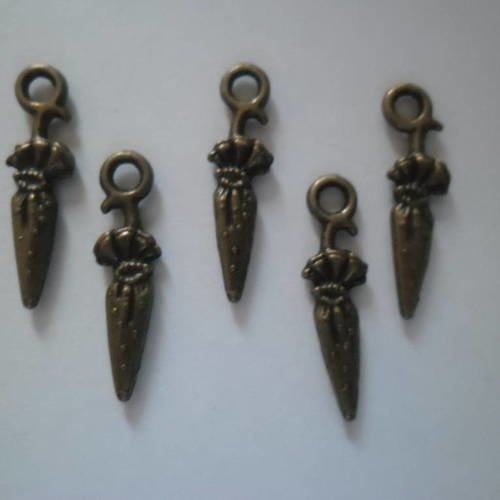 5 pendentifs breloque parapluie bronze recto,verso 25 x 7 mm