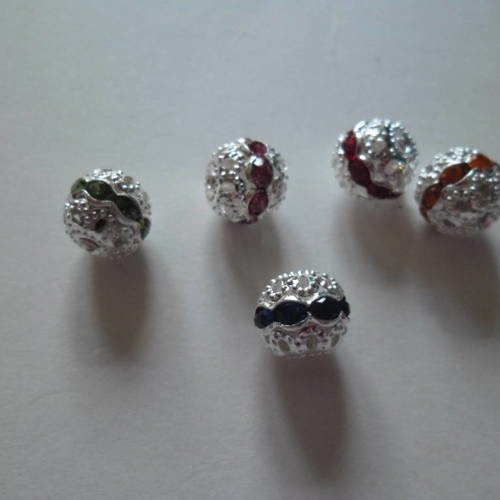 5 mixte perles spacer strass ajouré argenté 10 x 9,5 mm