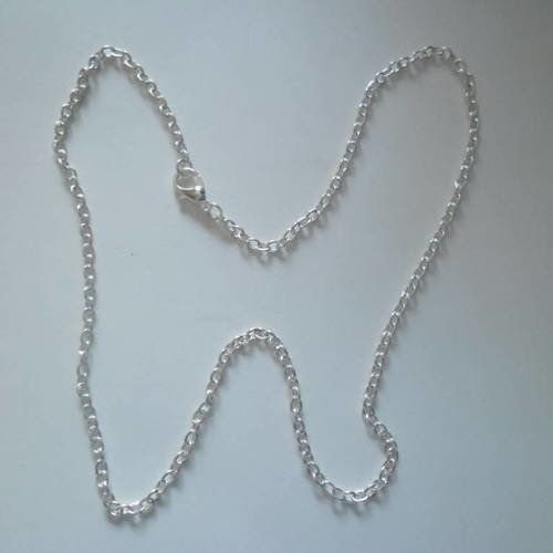 1 chaîne collier maille forçat argenté fermoir mousqueton 46 cm 