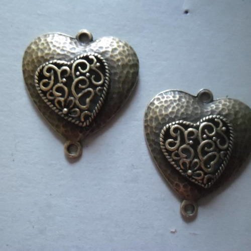 1 connecteur charms coeur ciselé bronze 34 x 30 cm 