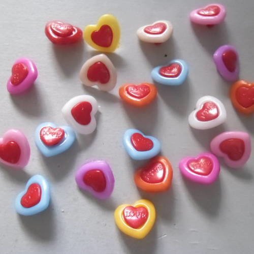 10 mixte boutons coeur acrylique 15 x 15 mm 
