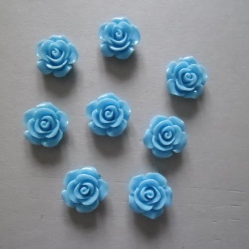 5 belles roses bleu camées en résine 14 x 6 mm 