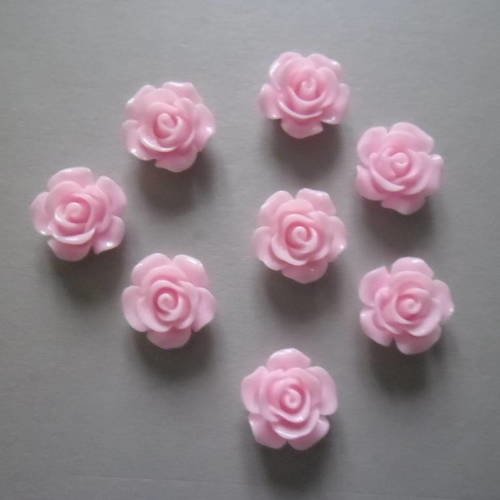 5 belles roses rose camées en résine 14 x 6 mm 