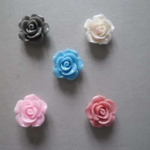 5 jolies mixte camées rose en résine fleur 14 x 6 mm 
