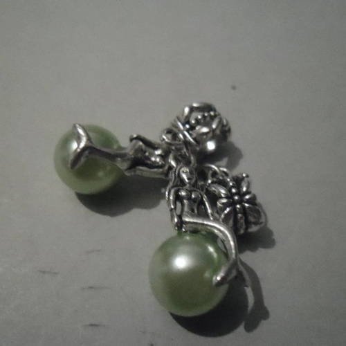 1 pendant breloque sirène perle verte argenté 35 x 11 mm 