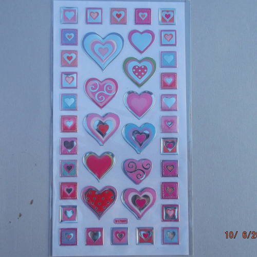 1 plaque de stickers autocollants bombés de coeurs à tailles variées 