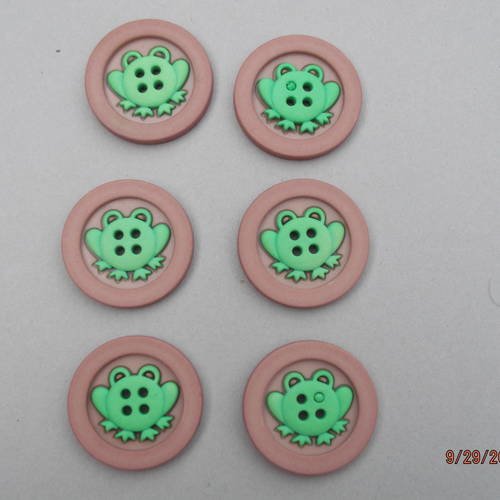 Lot de 6 boutons marron avec une grenouille verte 4 trous 