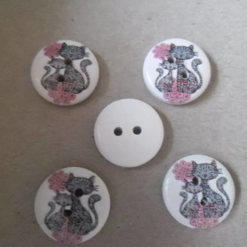 X 5 boutons en bois peint couple de chat à 2 trous 15 mm 