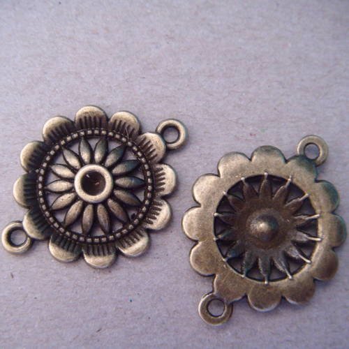 Lot de 5 connecteurs motif fleur bronze de 29 x 22 mm 