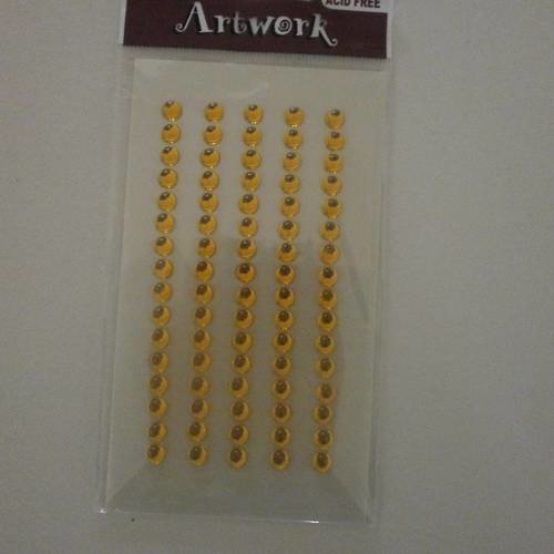 Kit de 80 strass demies perles autocollante jaune brillante 