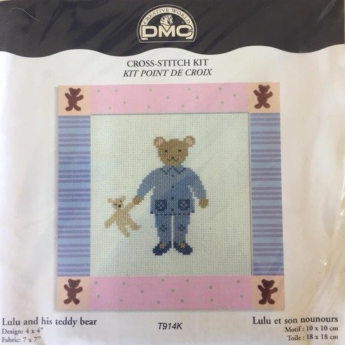 Mini Kit Broderie Baby Lulu Et Son Nounours Dmc Point De Croix Point Compte Un Grand Marche