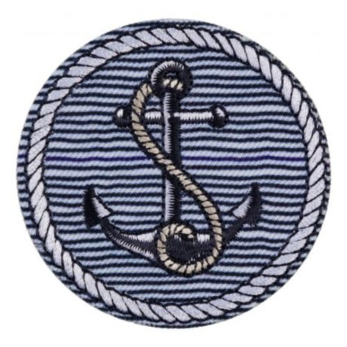 Ecusson thermocollant rond ancre bleu marine