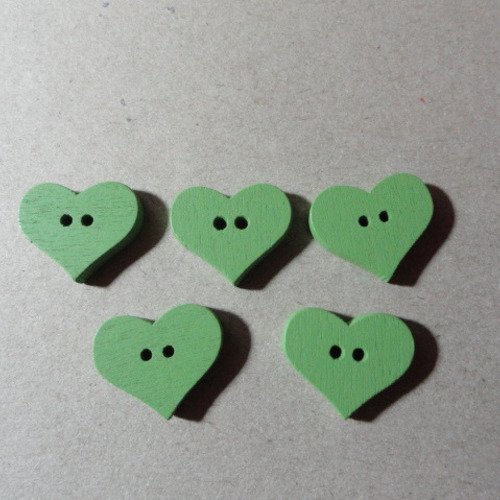 Boutons coeurs bois vert
