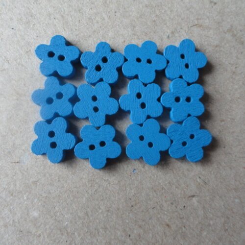Boutons petites fleurs en bois bleu