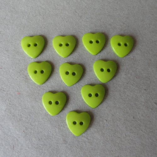 Boutons petits coeurs vert anis, + 2 offerts