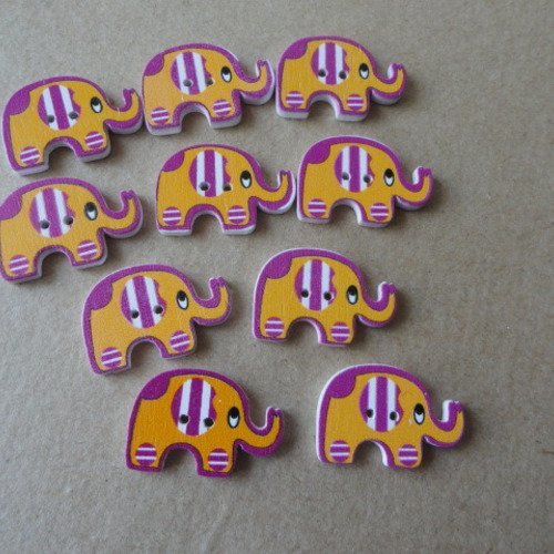 Lot 10 boutons en bois éléphants