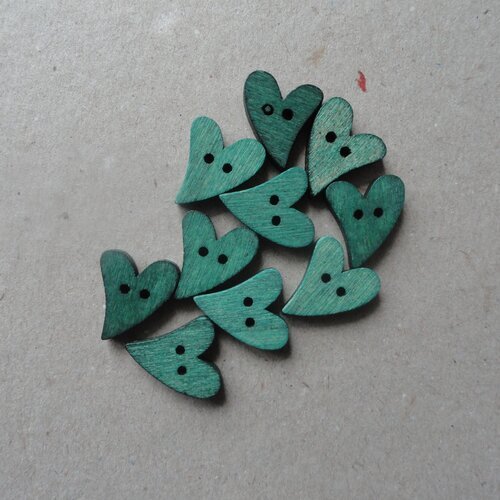 Boutons coeurs bois turquoise